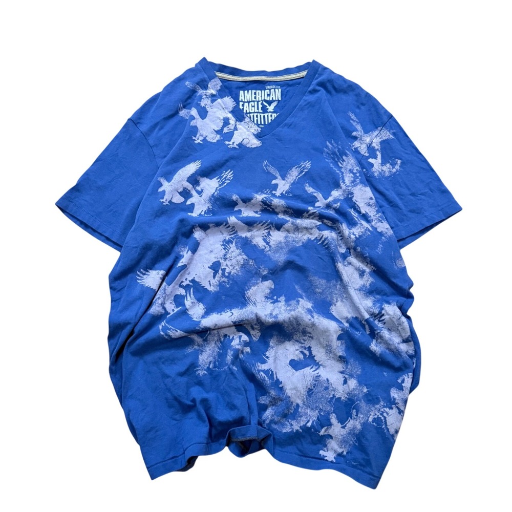American Eagle Outfitters Mens Blue Eagle Graphic V-Neck T-Shirt‎ Vintage Fit L